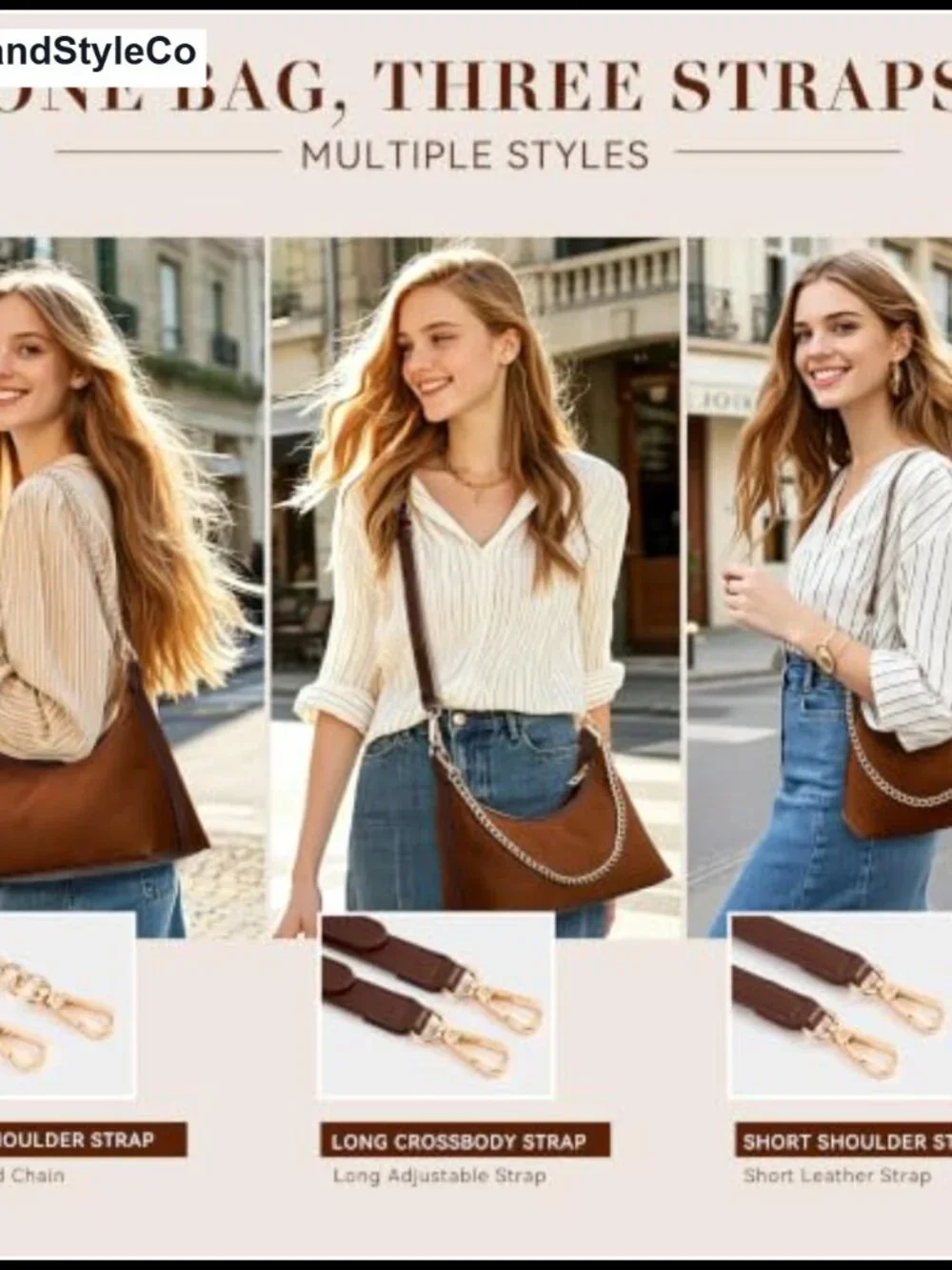 Women's Suede Small Hobo Purse Shoulder Handbag 3 Detachable Straps